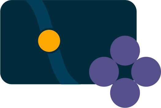 abstract graphic with circle on path and four circles