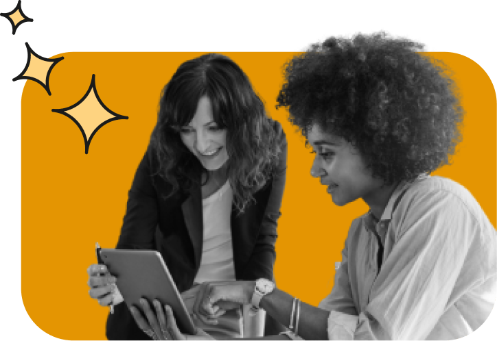 happy professional woman with tablet in front of contribution graph background