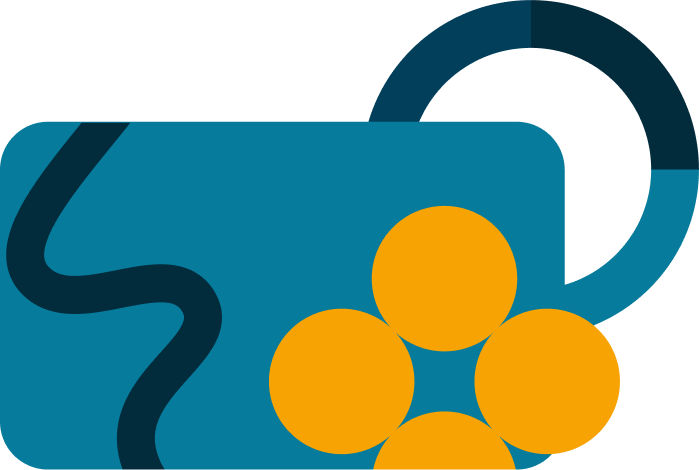 four circles with squiggle line on blue background