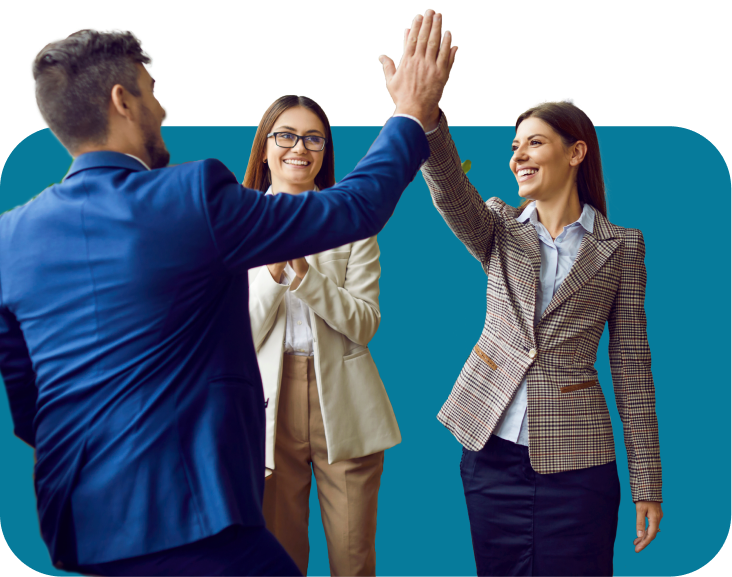 three high fiving professionals in suits