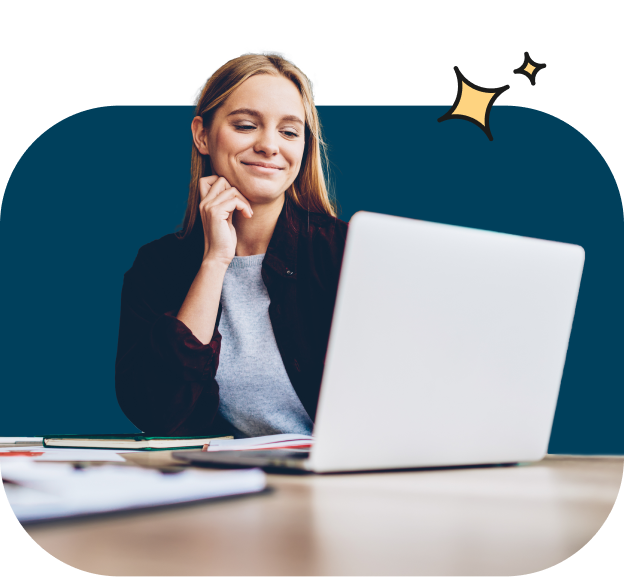 happy woman using laptop