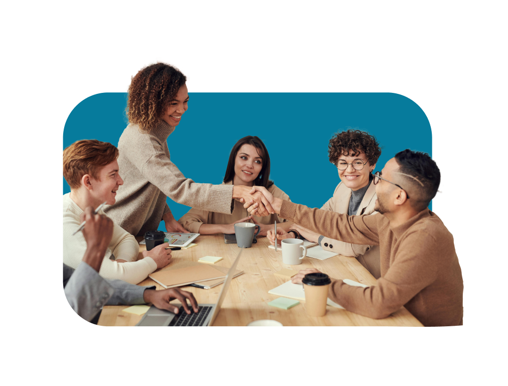 people meeting on blue background