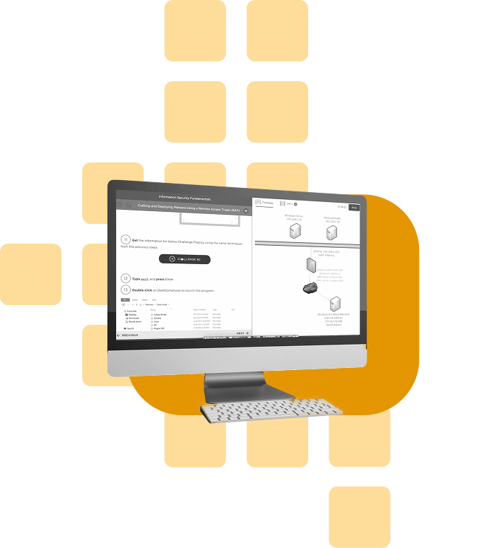 lab screen on monitor in front of squares graphic