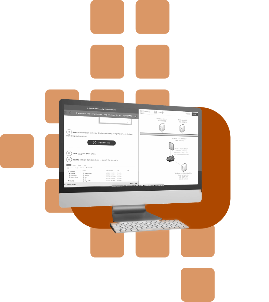 lab screen on monitor in front of squares graphic